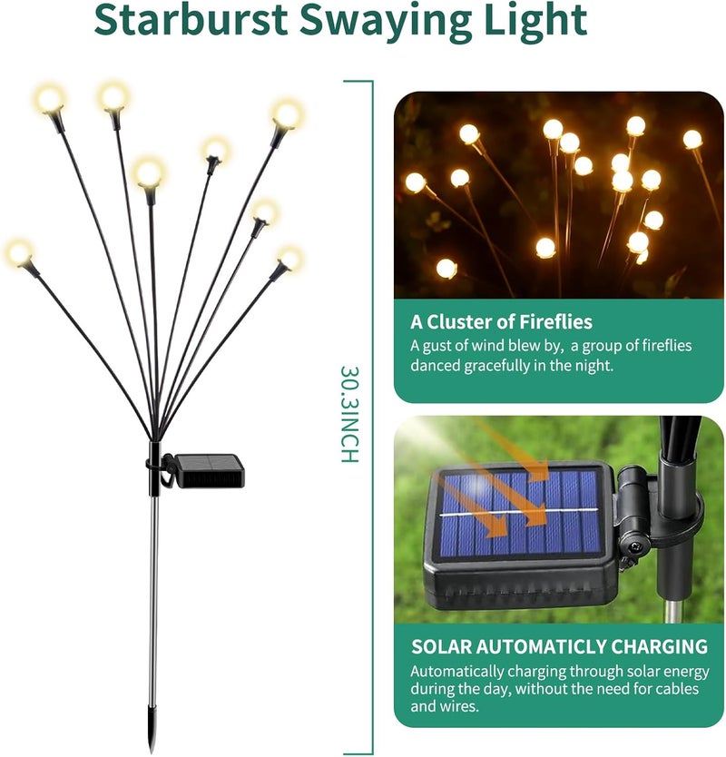 vignuto Solar Lights Outdoor Waterproof, 2 Packs 16LED, Solar Garden, Patio, Garden Decor, Patio Decor, Firefly Outdoor, Unique Gifts for Women, Gifts for Grandma - Image 2